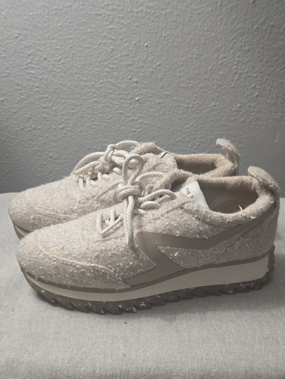 rag & bone Cream Textured Platform Sneakers, Size 36.5